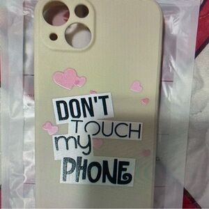 Cream Phone Case with Pink Hearts